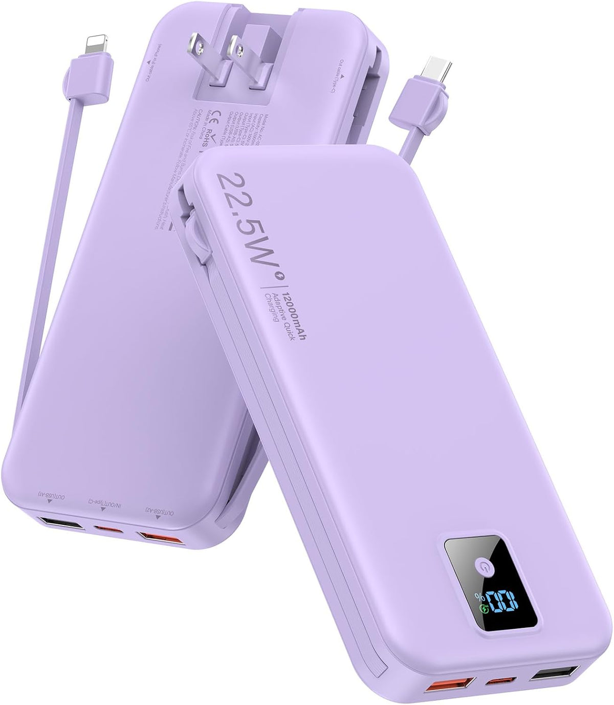 Rngsnoy Cargador portátil 12000mAh 22.5W w\/Cable incorporado y enc...