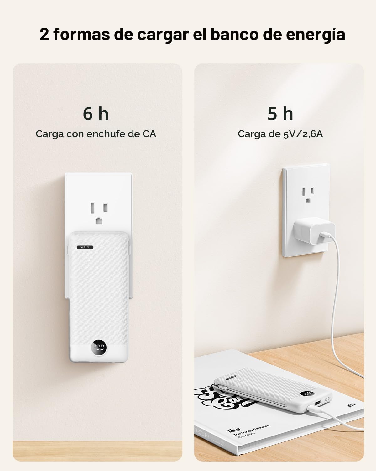 Cargador portátil VRURC, cables integrados en el banco de energía y...