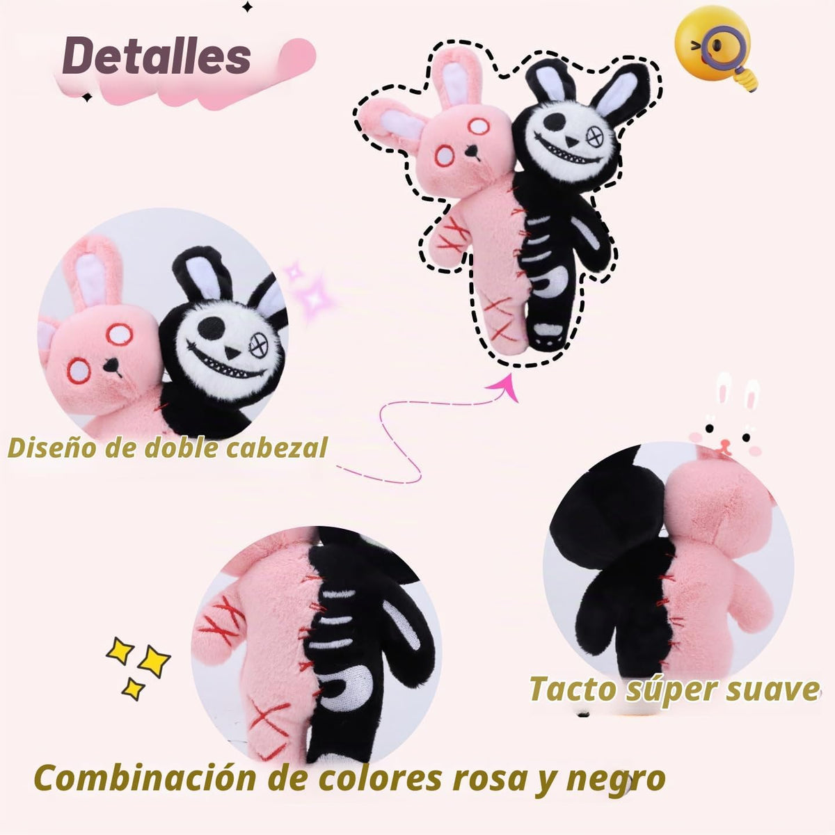 unsnurnoch Juguete de peluche de conejo de doble cabeza de 11.5 pul...