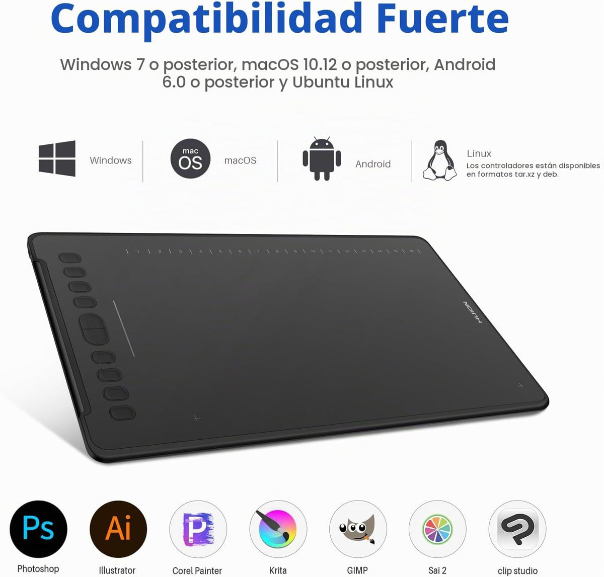 HUION Inspiroy H1161 - Tableta de dibujo gráfico con tira táctil, 1...