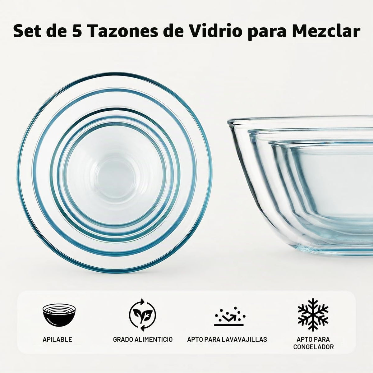Cuiselct - Juego de 5 cuencos de vidrio para mezclar con tapas, jue...