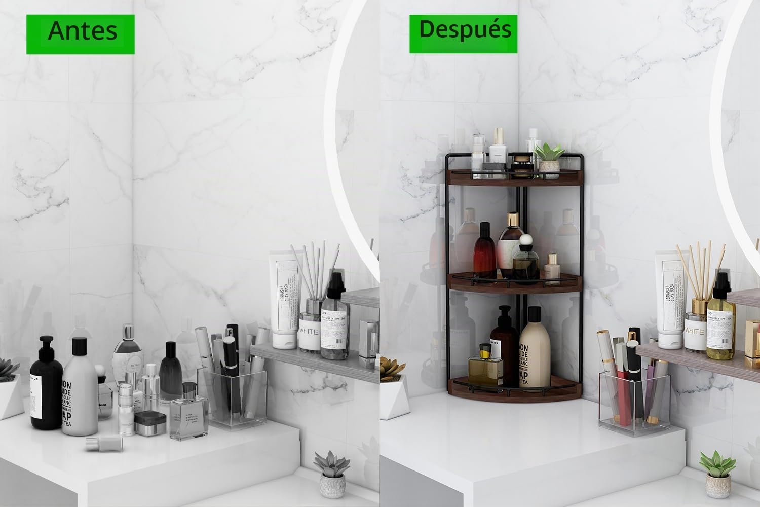 Dorhors Organizador de baño esquinero de 3 niveles para encimera pa...