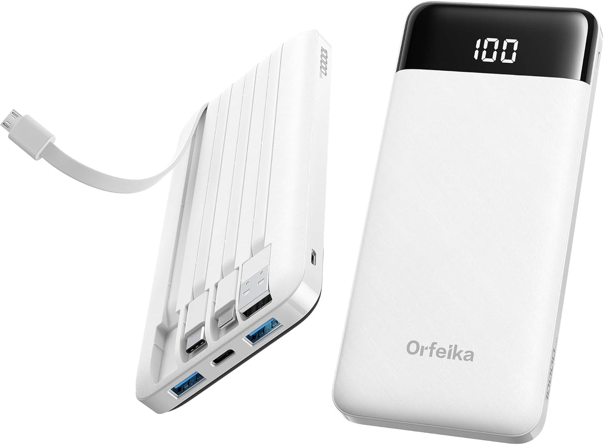 Orfeika Cargador portátil de carga rápida con 4 cables integrados |...