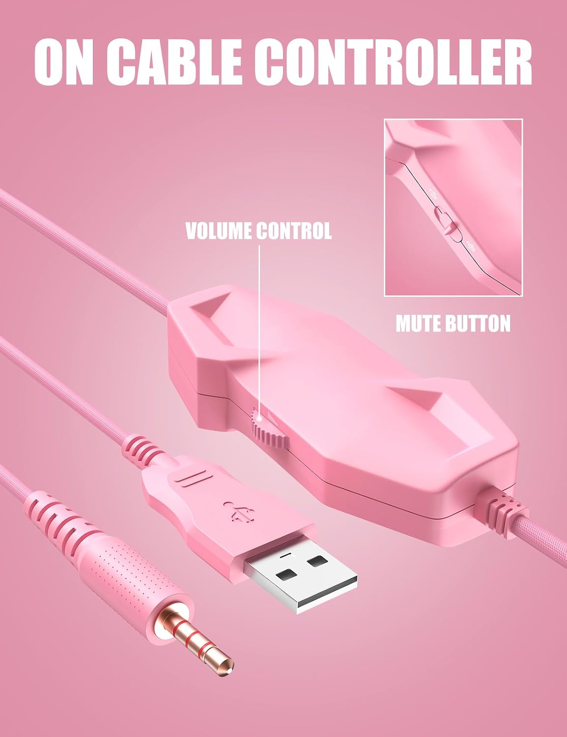 ZIUMIER Auriculares con cable rosa para juegos para PC, PS5, PS4, X...