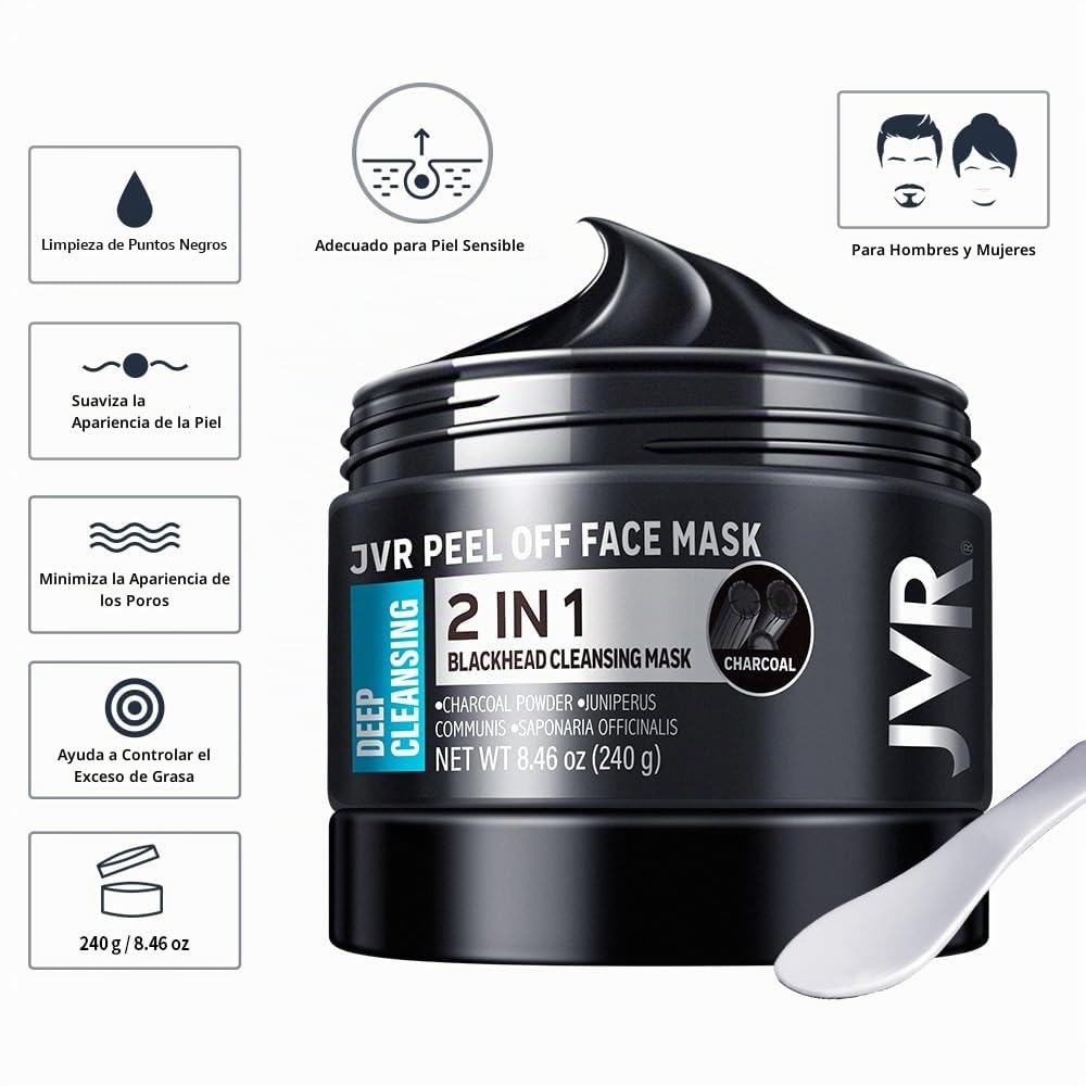 JVR Máscara facial Peel Off, máscara negra de carbón, máscara facia...