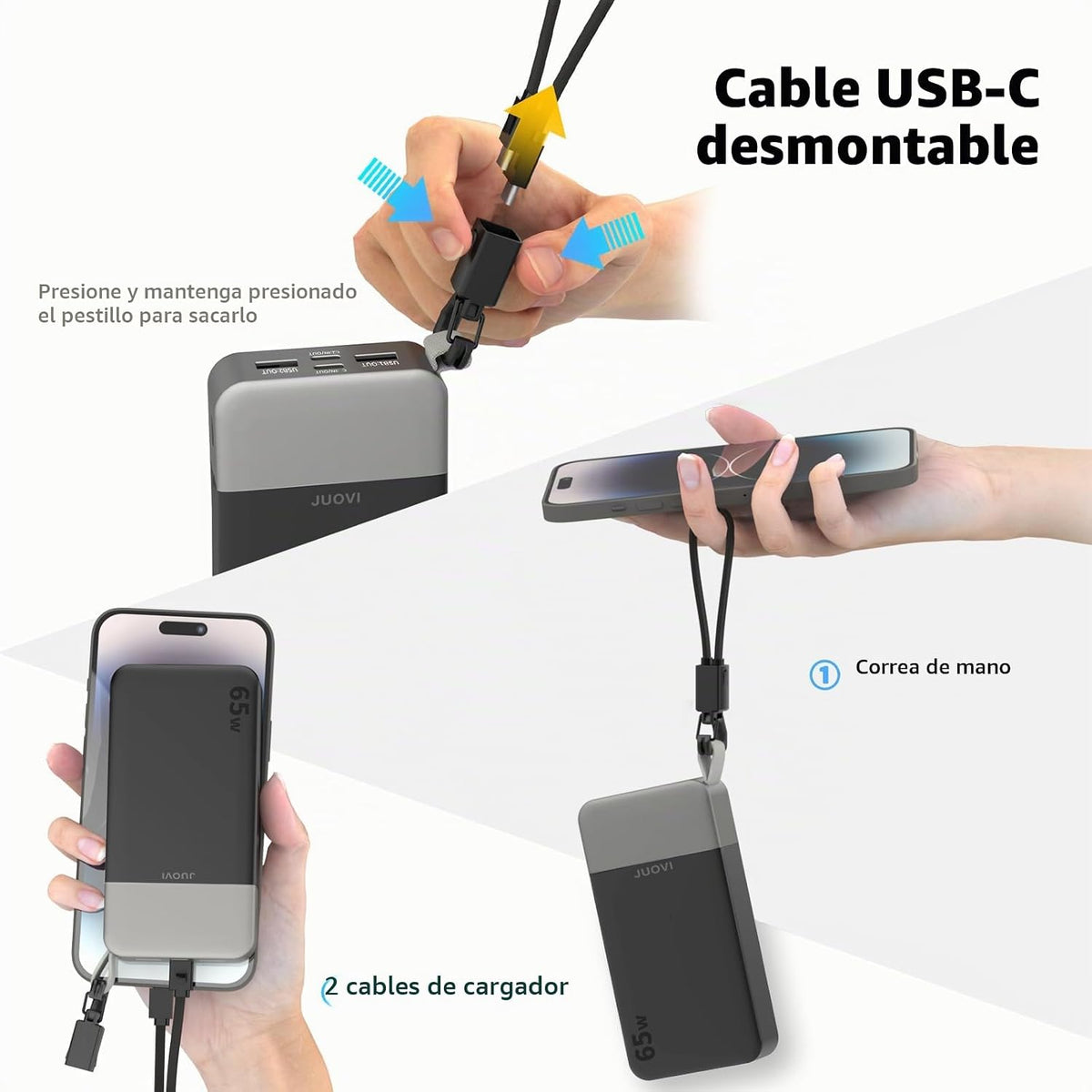 JUOVI Cargador portátil de 65 w para el banco de energía del ordena...