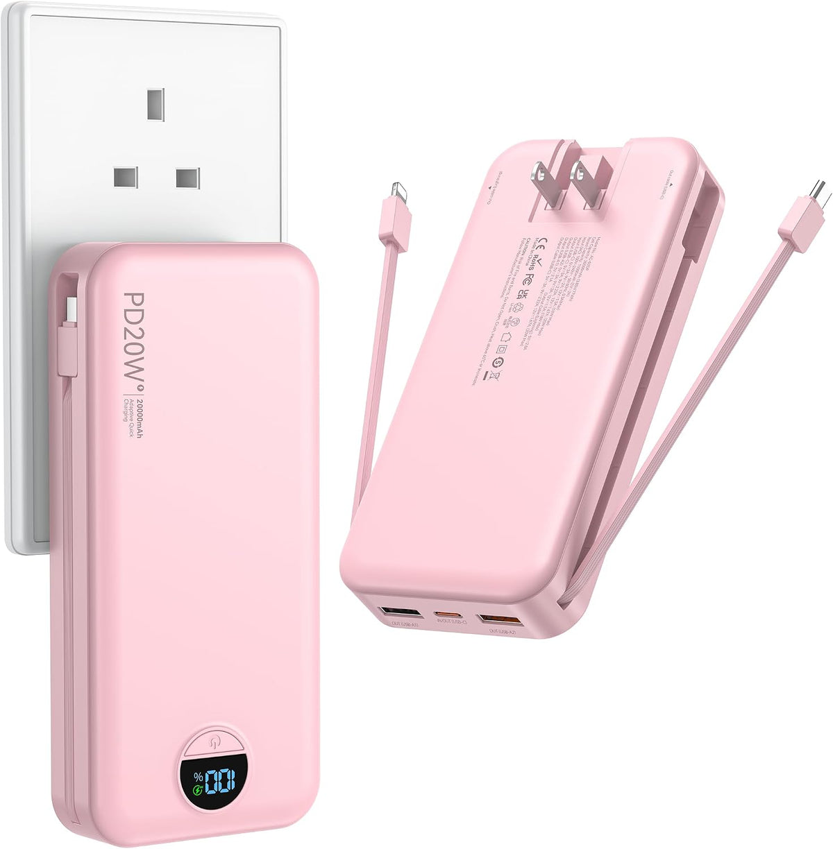 Cargador portátil Ffnpua 20000mAh PD20W con cables incorporados | C...