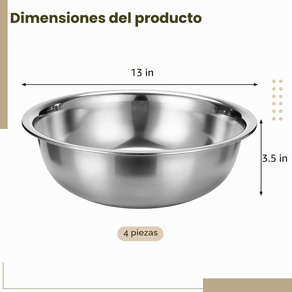 FELISTORY 4 cuencos de acero inoxidable para mezclar, 13 x 3.5 pulg...