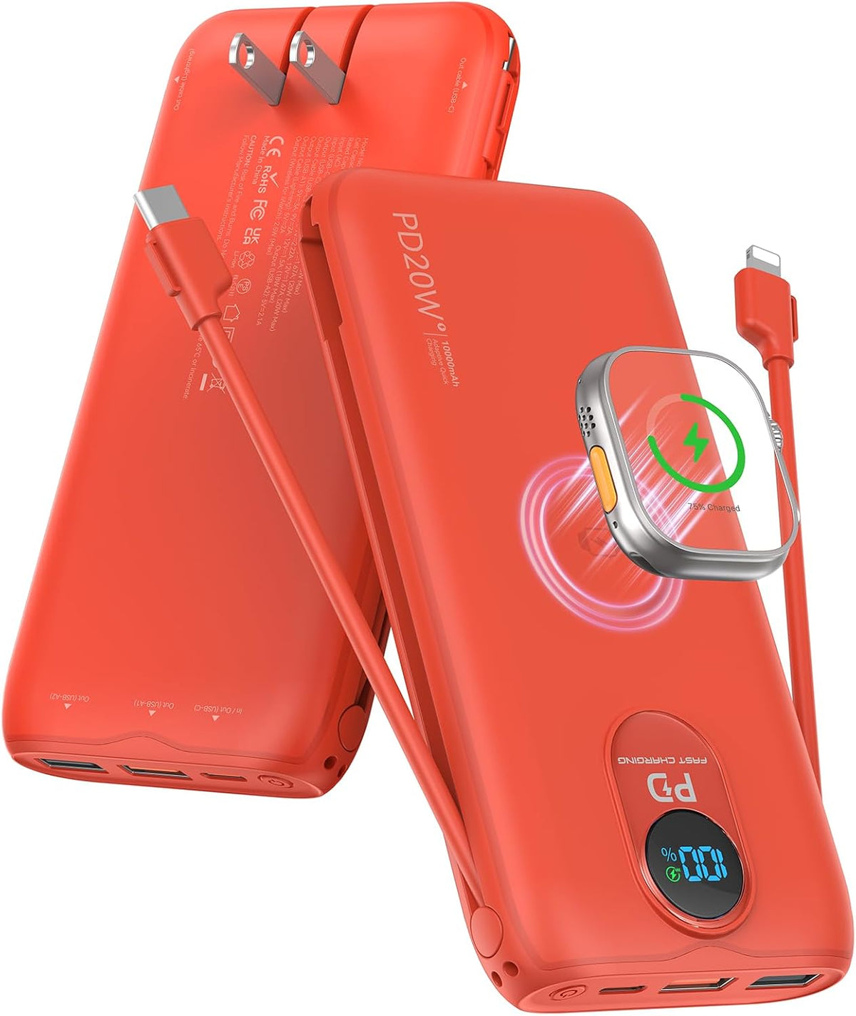 Cargador portátil Power Bank 10000mAh PD20W con cables incorporados...