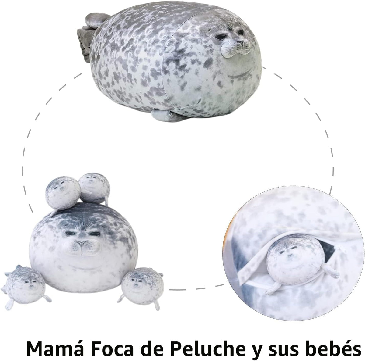 SQEQE Chubby Seal Almohada de peluche con 4 peluches de foca de beb...