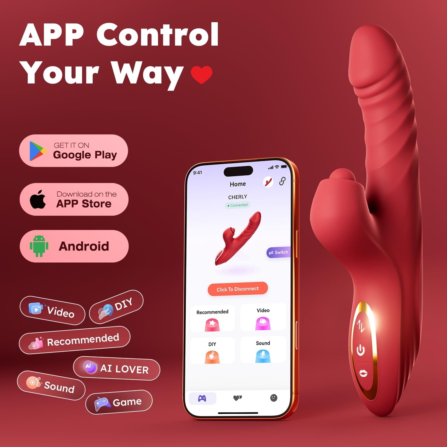 Vibrador con empuje y consolador para mujeres Toendi, juguete de ro...
