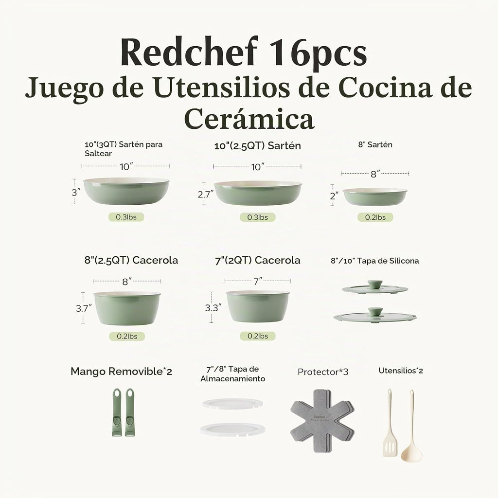 Redchef Juego de sartenes y ollas antiadherentes de cerámica, juego...