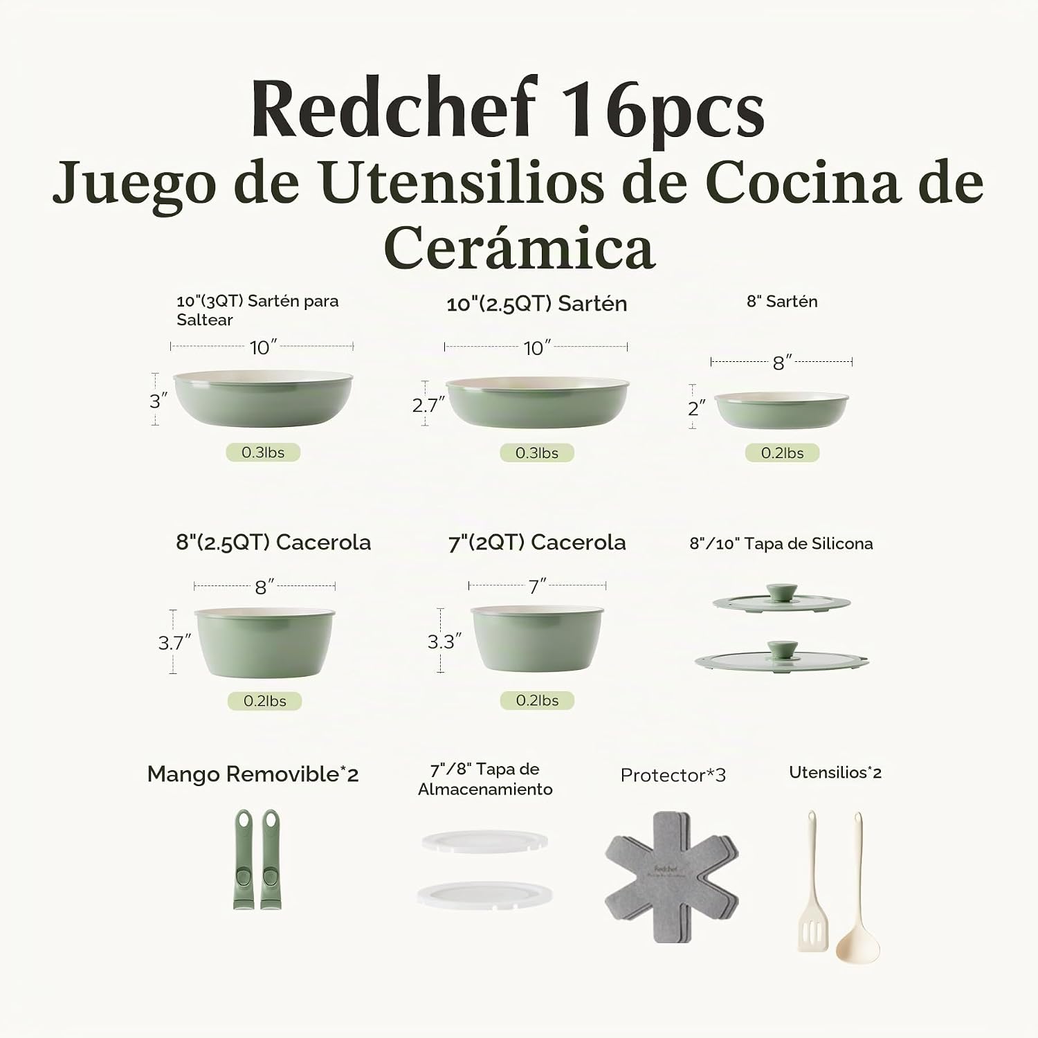 Redchef Juego de sartenes y ollas antiadherentes de cerámica, juego...