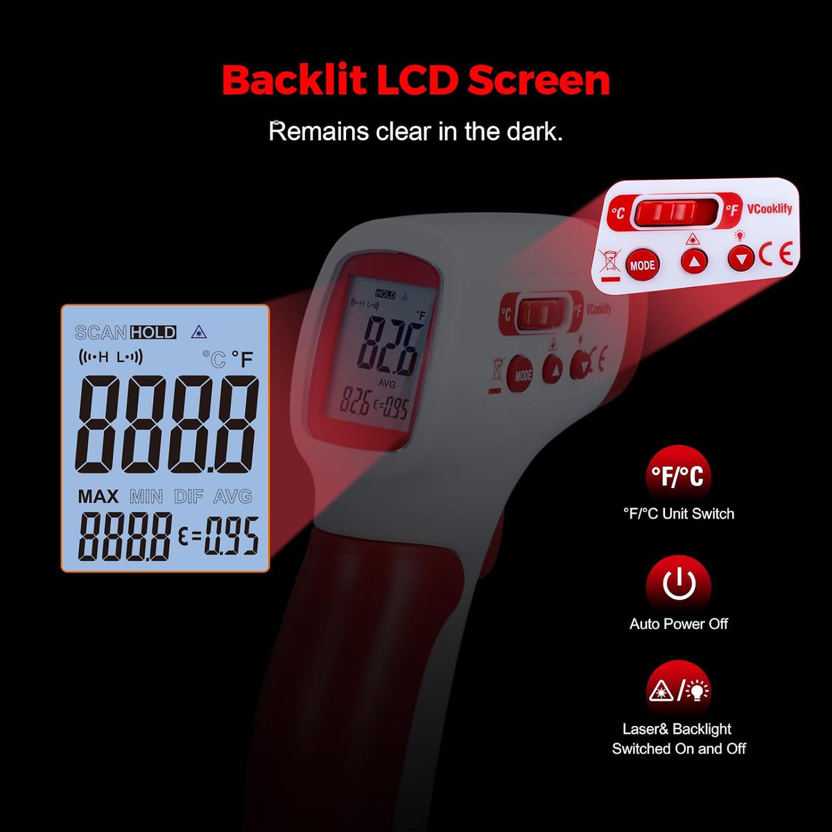 VCooklify Termómetro infrarrojo para carne, pistola de temperatura...