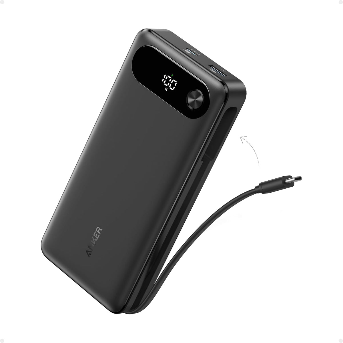 Anker Power Bank, 20.000 mAh Travel Essential, cable USB-C incorpor...