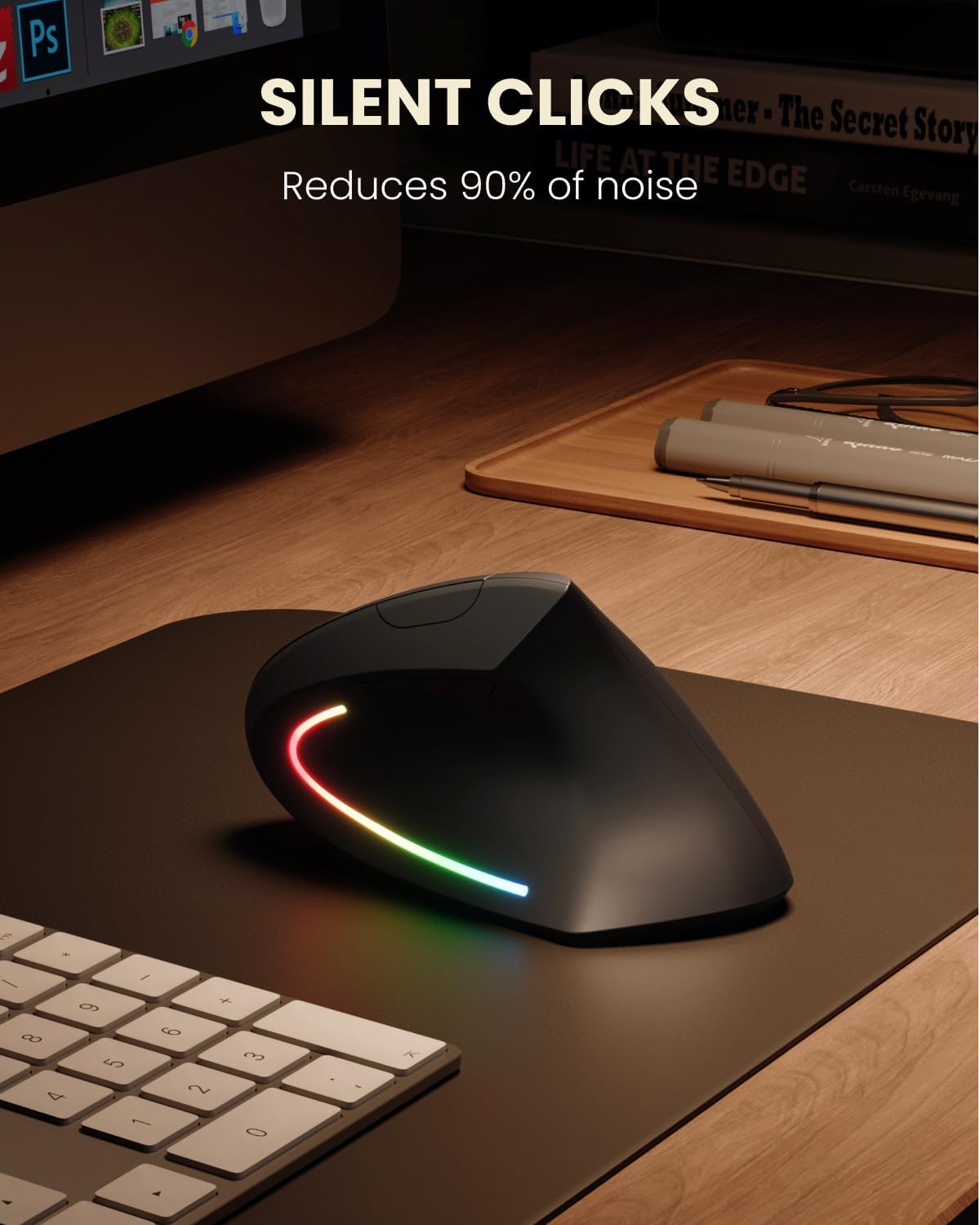 POJTK Ratón ergonómico inalámbrico recargable, conexión Bluetooth+U...
