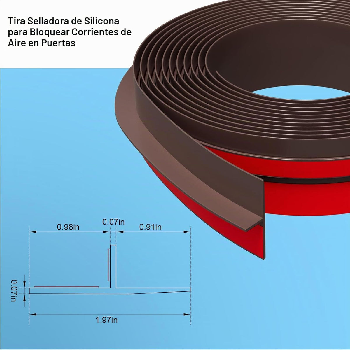Elvone Sello de burlete en forma de T, silicona marrón, 1.97 pulgad...