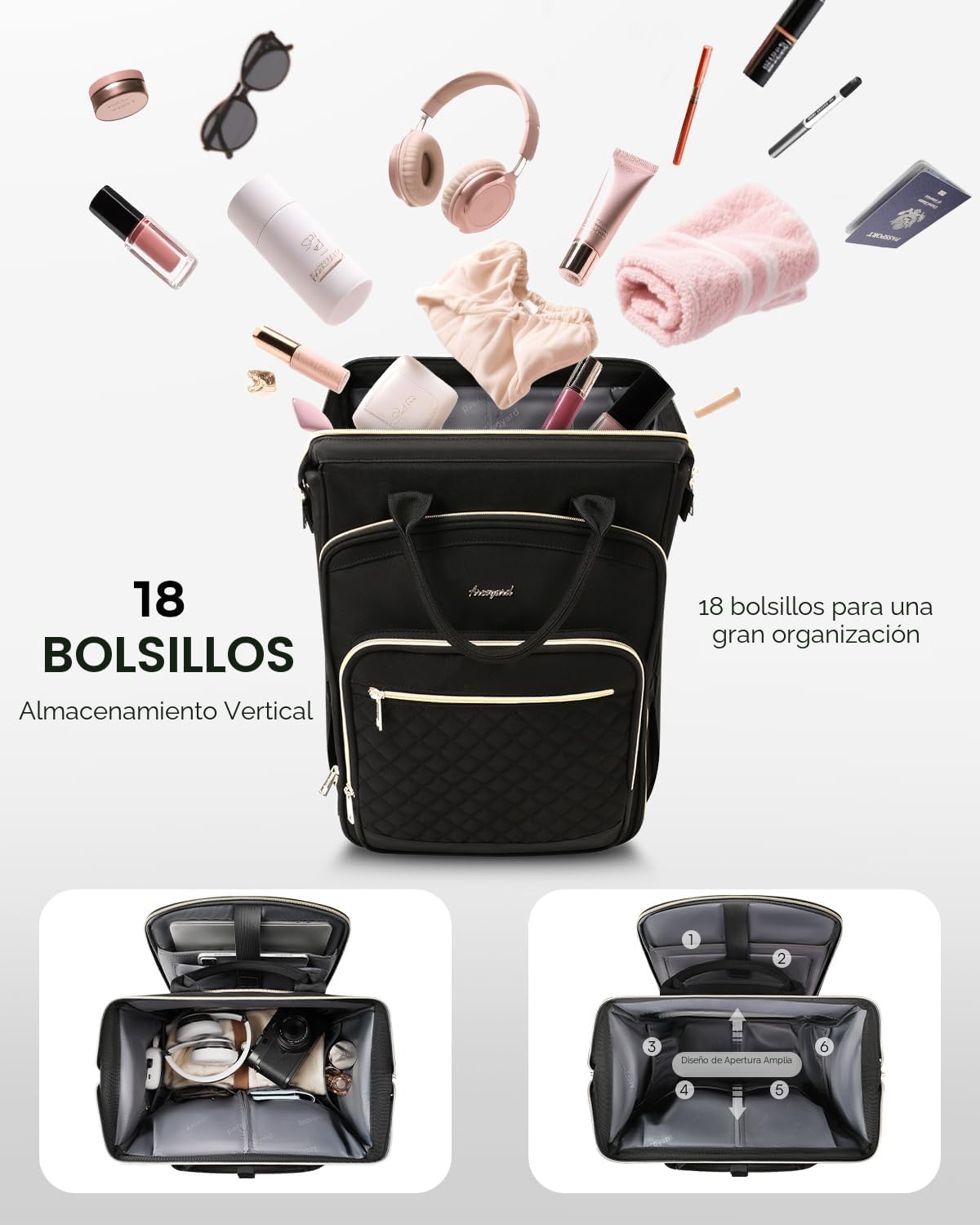 Arcoyard Mochila con ruedas para mujer, mochila de viaje de 16 pulg...