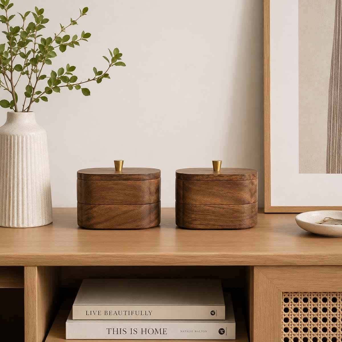MIGAKU HOME Tarros de baño de madera de acacia con tapas, recipient...