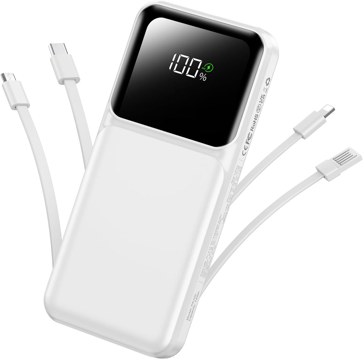 RONEGN Cargador portátil con cable integrado, cargador de batería d...