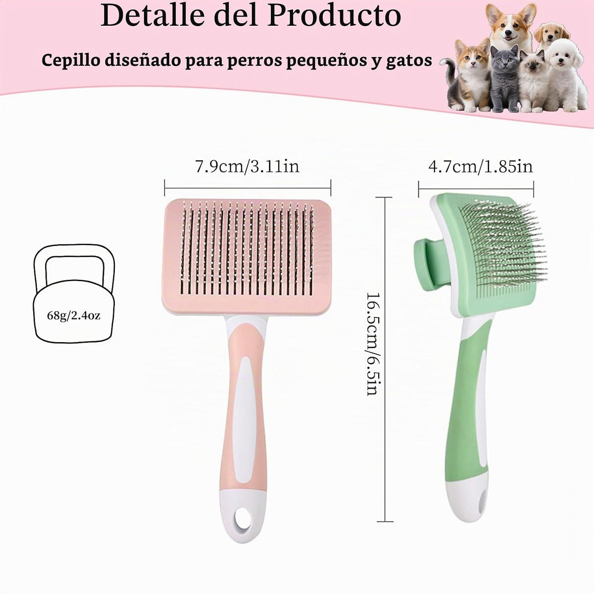 Cepillo de perro deslizante autolimpiante para razas pequeñas de pe...