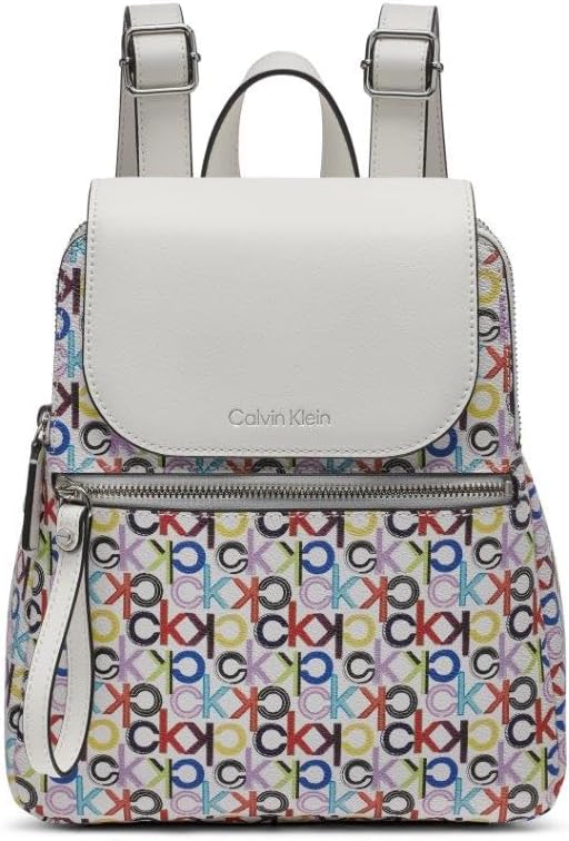 Calvin Klein Mochila Elaine Signature con solapa para mujer, Tamaño único