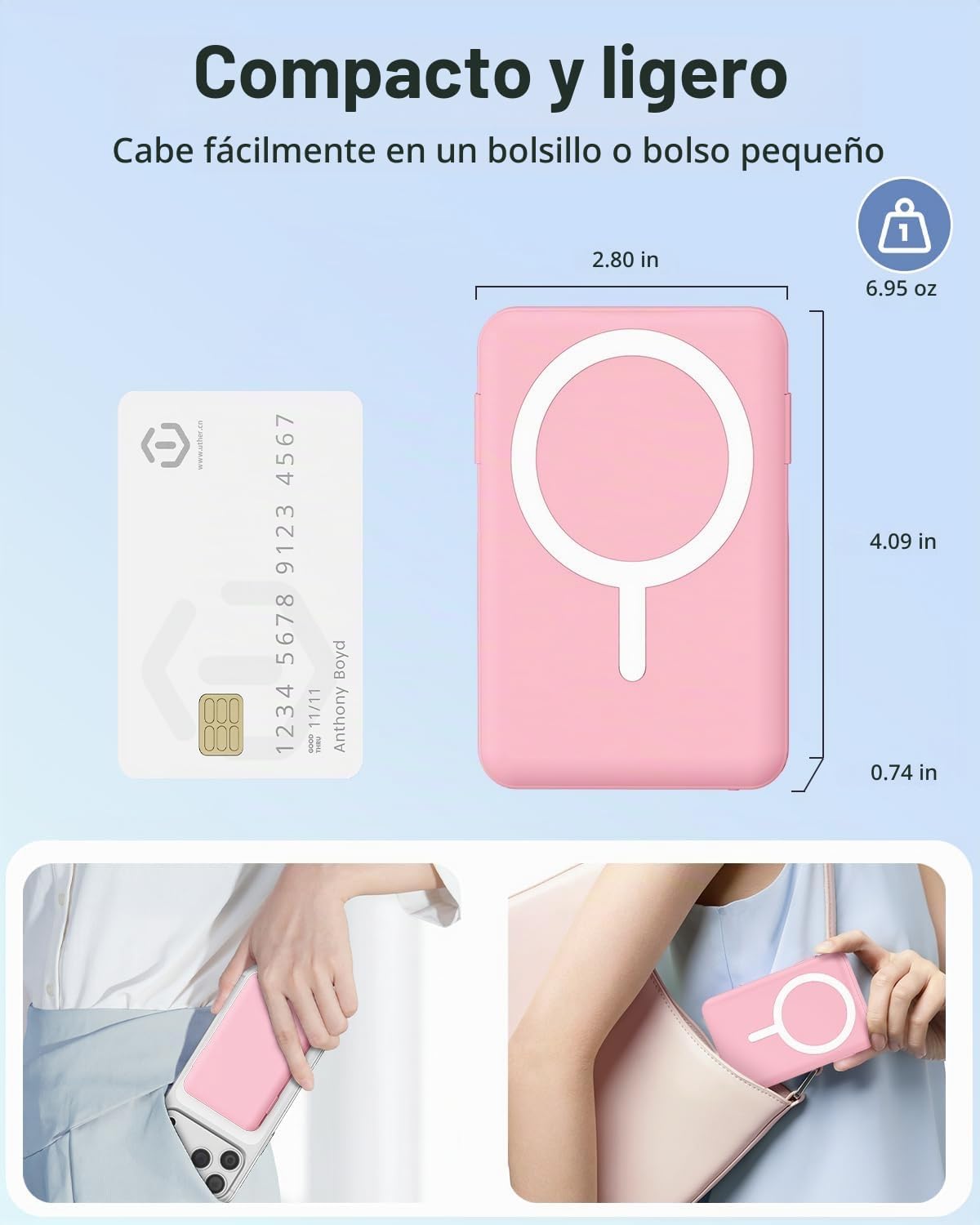 Gawegar para cargador portátil MagSafe, banco de energía magnético...