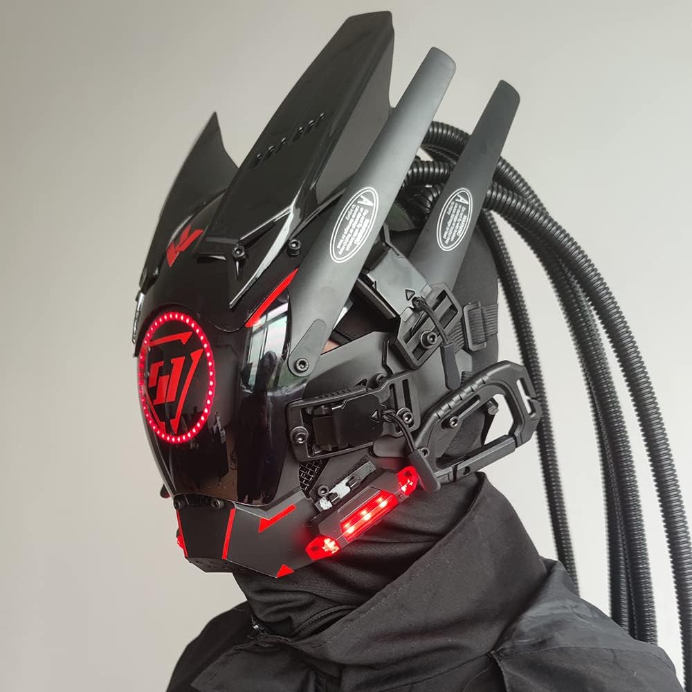 KYEDAY Máscara punk cosplay para hombres, luz redonda con trenzas m...