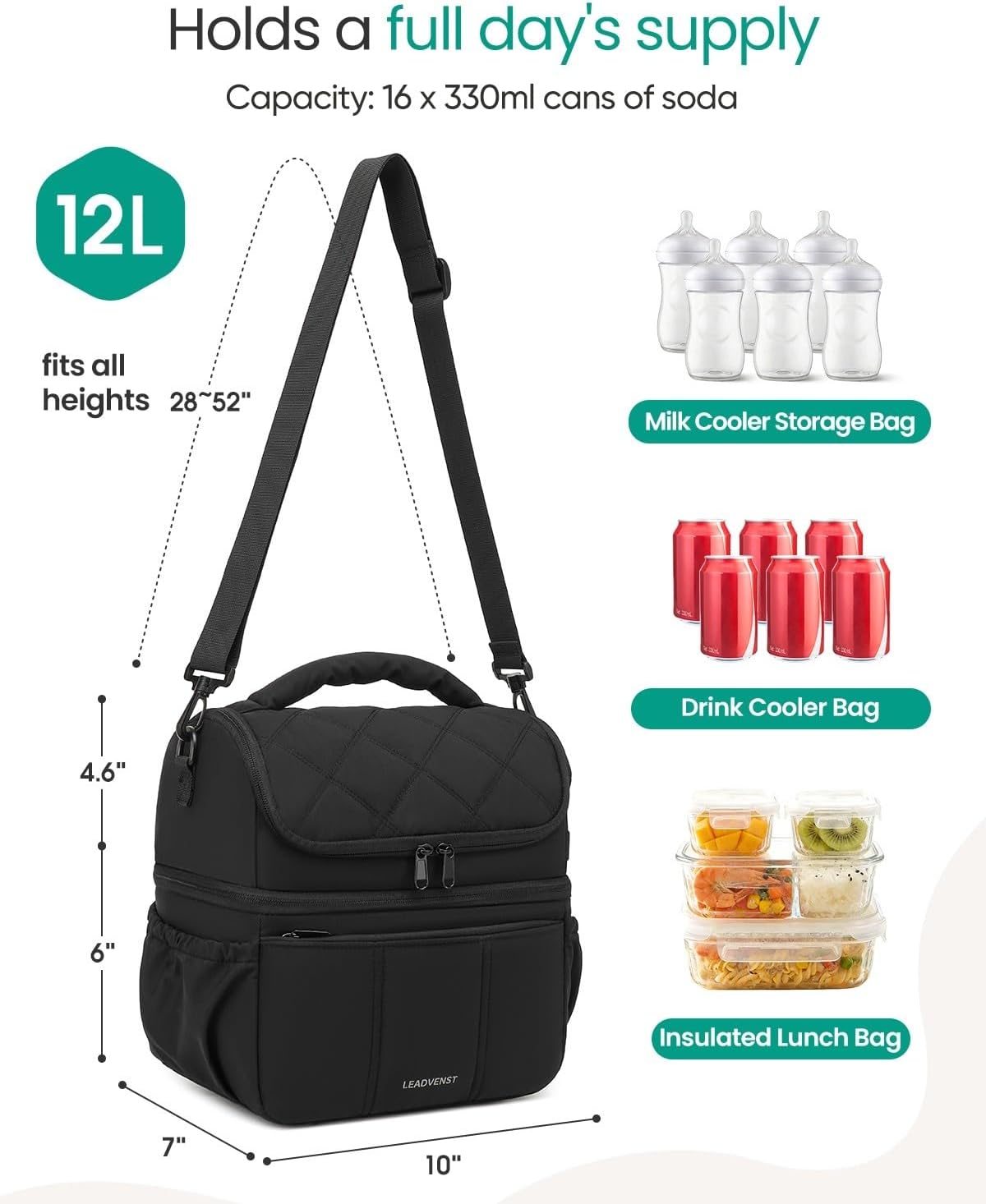 Leadvenst Bolsa enfriadora de leche materna, doble cubierta de 12L...