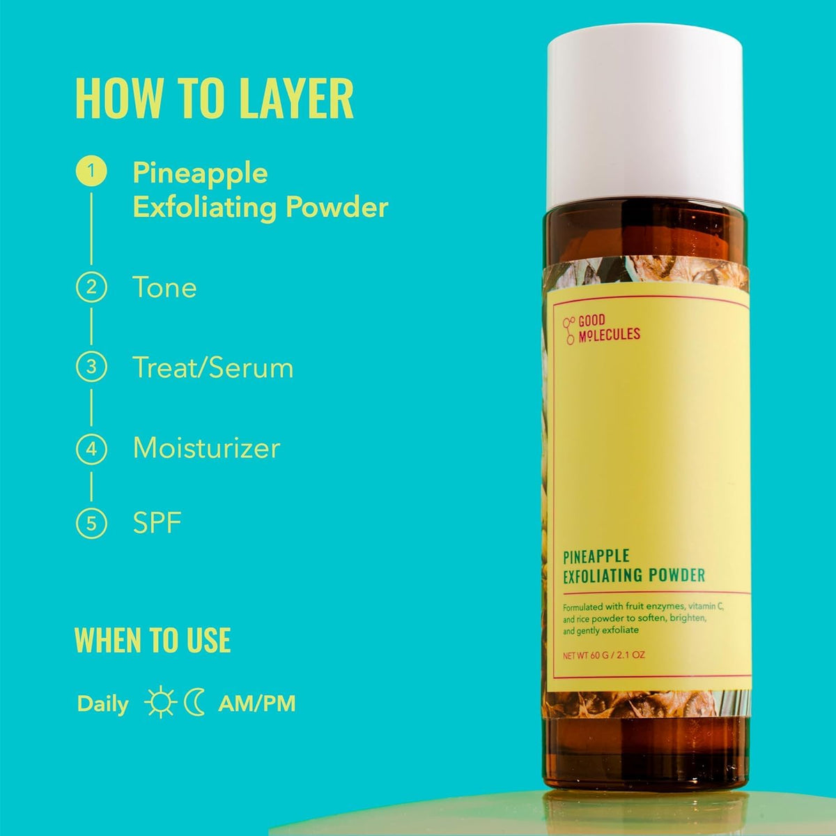 Good Molecules Polvo exfoliante de piña, exfoliante facial con enzi...