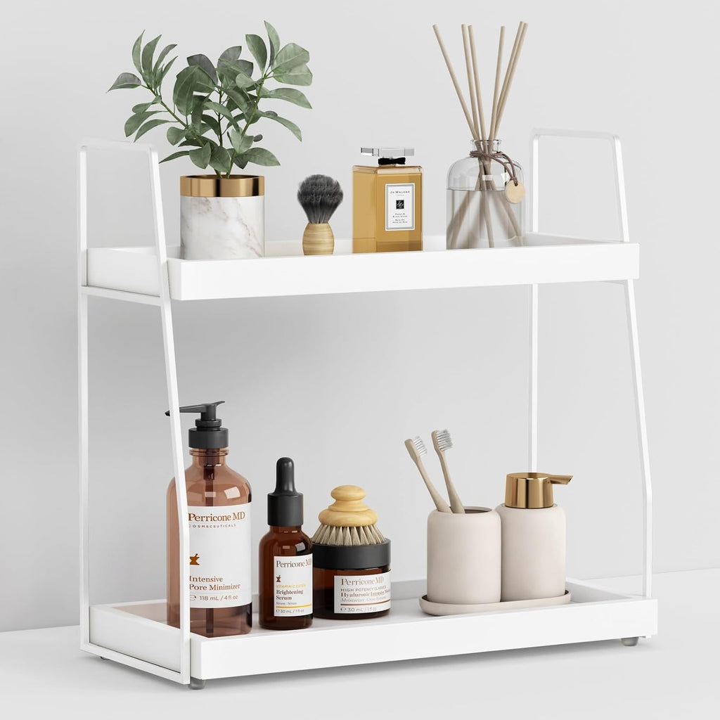 Forbena Organizador de Encimera de Baño Blanco de 2 Niveles, Organi...