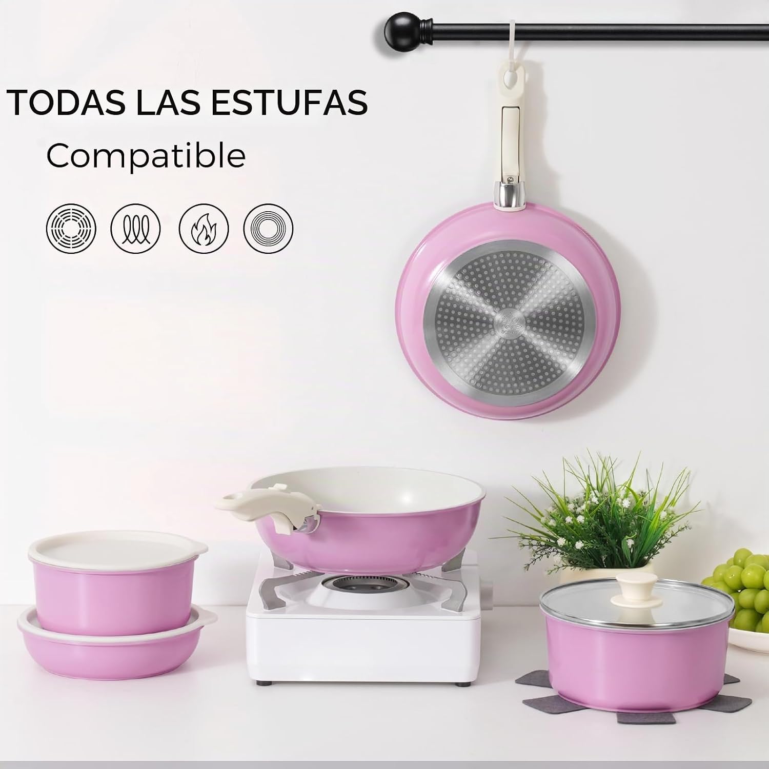 SODAY Juego de 15 piezas de ollas y sartenes antiadherentes, juegos...