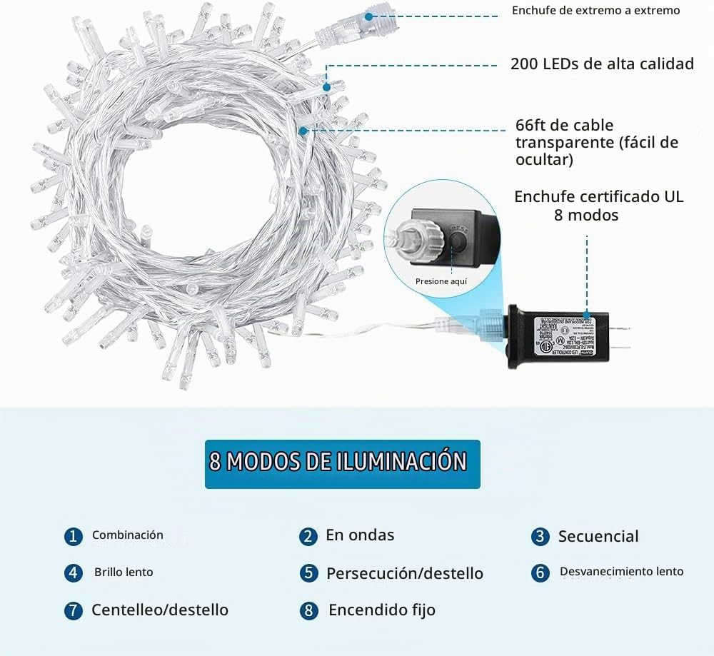 VTECHOLOGY 66 pies 200 LED luces blancas para árbol de Navidad al a...