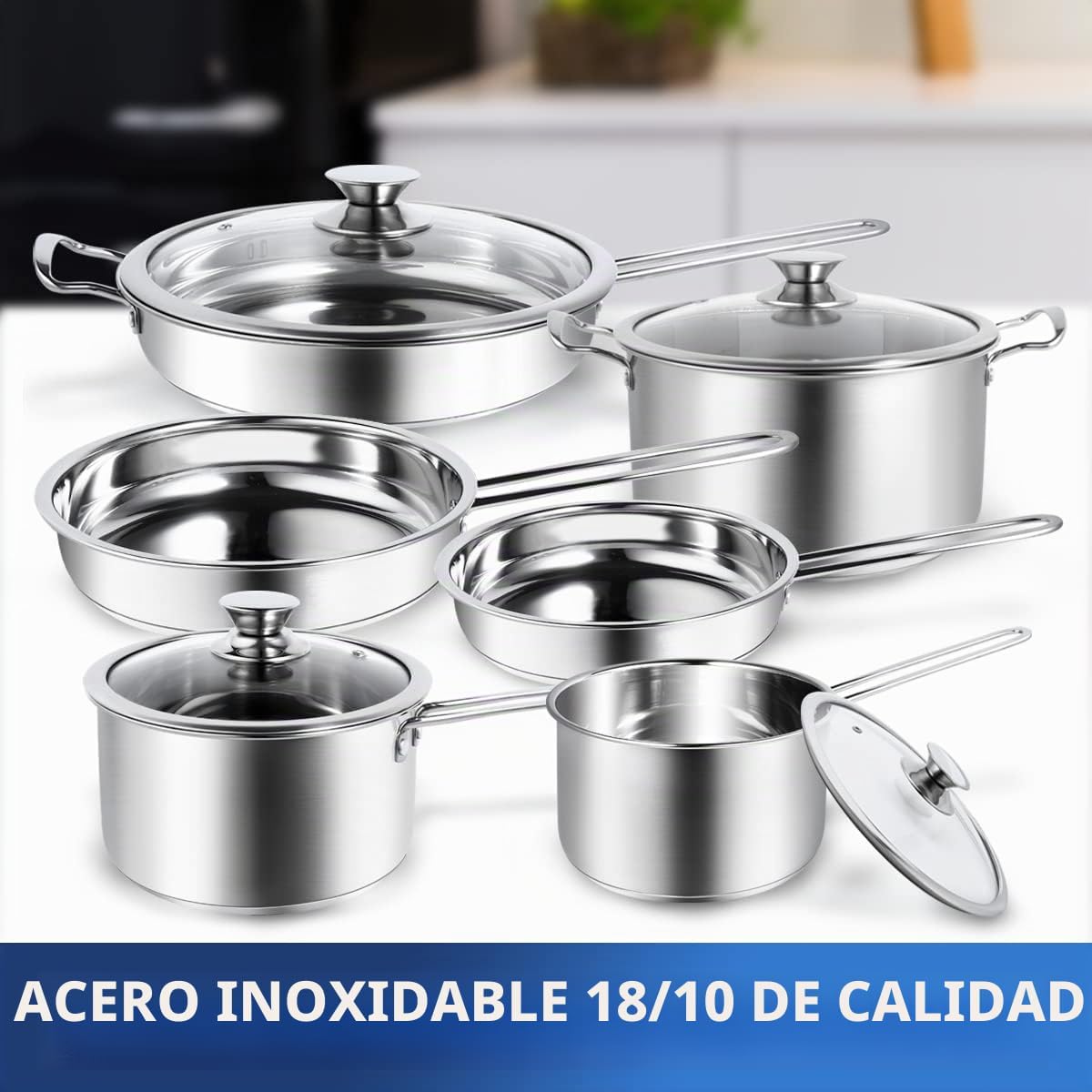 Aufranc Juego de ollas y sartenes de 10 piezas, juego de utensilios...