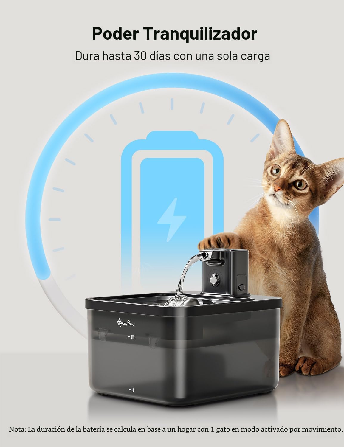 DownyPaws Fuente de agua para gatos sin cable, fuente para mascotas...