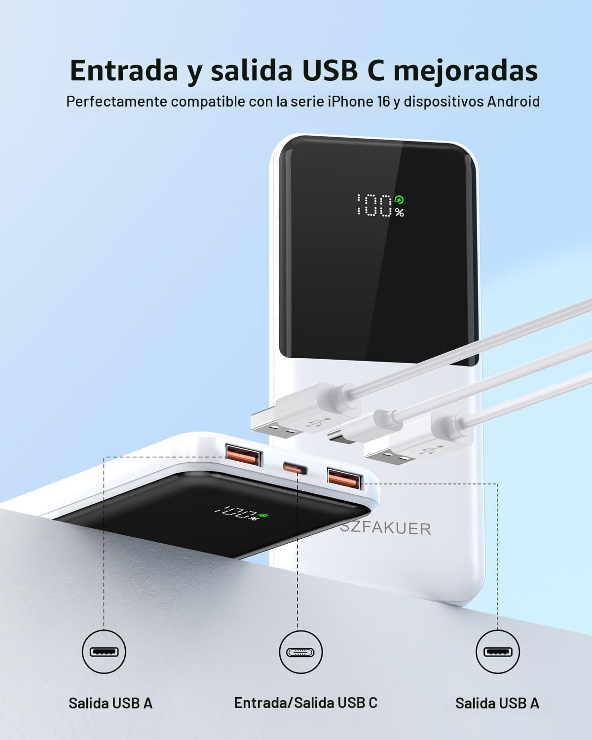 Szfakuer Cargador portátil, banco de energía delgado de 10000 mAh,...