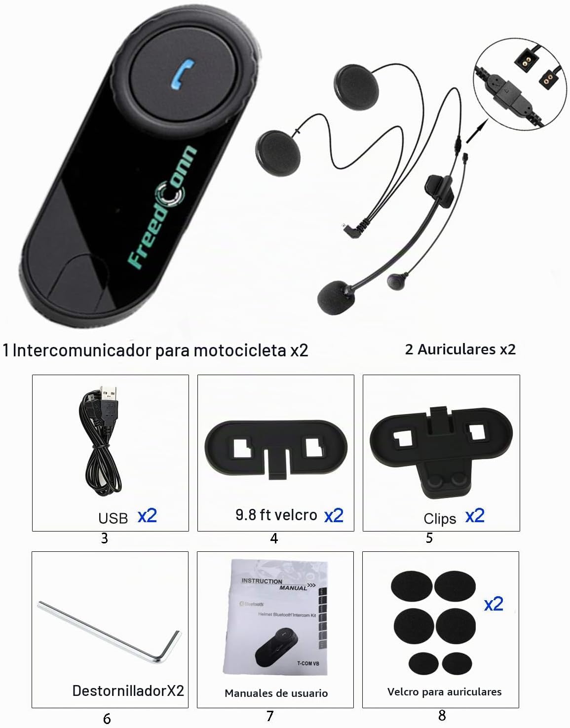 FreedConn TCOM VB - Auriculares Bluetooth para motocicleta, sistema...