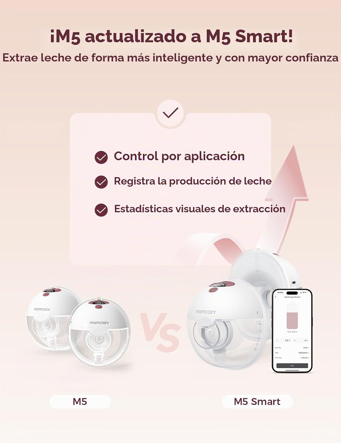 Momcozy Extractor de leche portátil controlado por aplicación intel...
