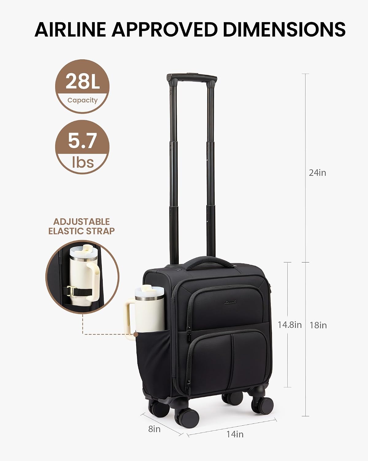 LOVEVOOK Equipaje de mano de 22 x 14 x 9 aprobado por aerolíneas, m...