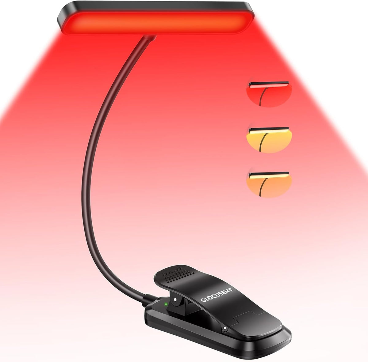Glocusent Luz de libro con clip con 3 modos de luz roja