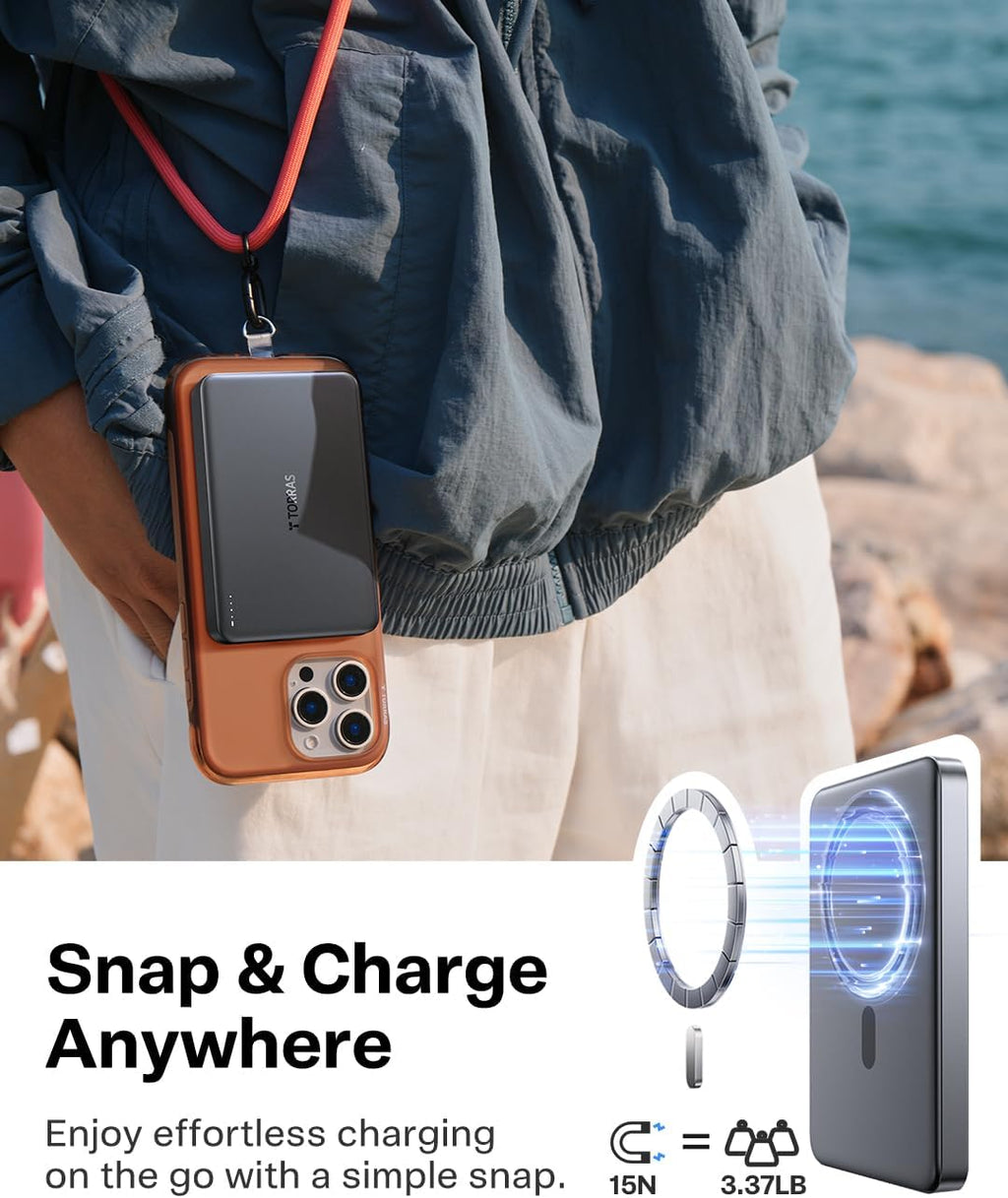 TORRAS MiniMag Power Bank, cargador portátil inalámbrico magnético...