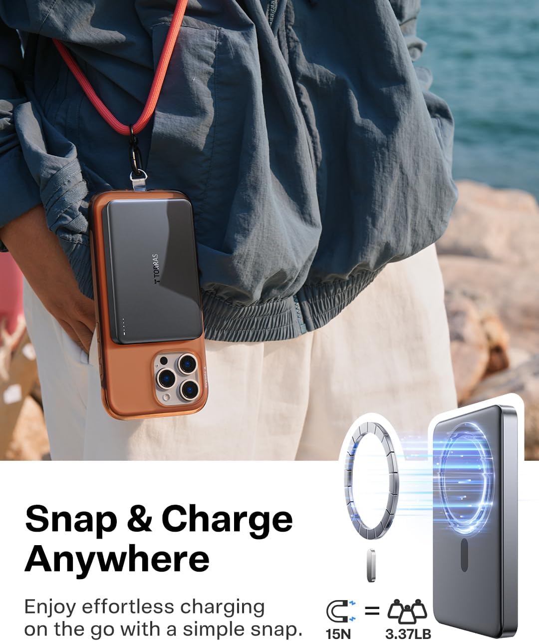 TORRAS MiniMag Power Bank, cargador portátil inalámbrico magnético...