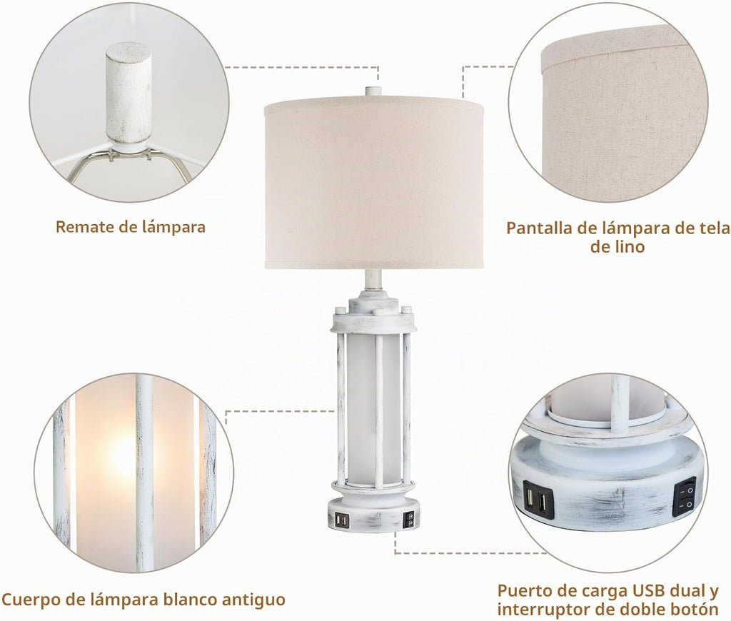AIEAMPDO Juego de 2 lámparas de mesa rústicas de 25 pulgadas, lámpa...
