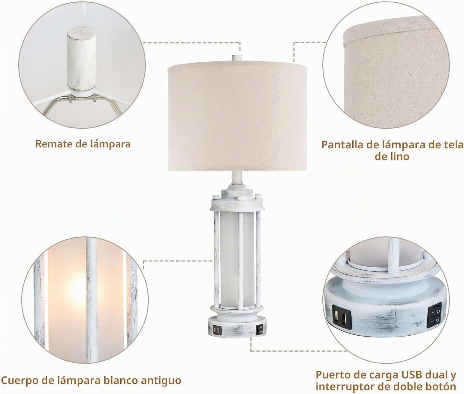 AIEAMPDO Juego de 2 lámparas de mesa rústicas de 25 pulgadas, lámpa...