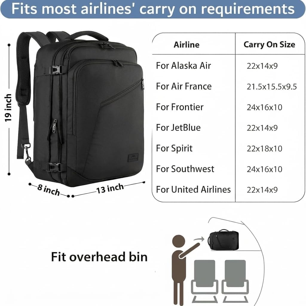 MATEIN Mochila de Mano, Mochila de Viaje Extra Grande Expandible Ap...