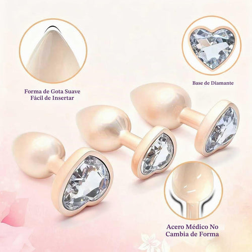 3 Piezas Tapón Anal de Metal con Base de Joyería en Forma de Corazó...