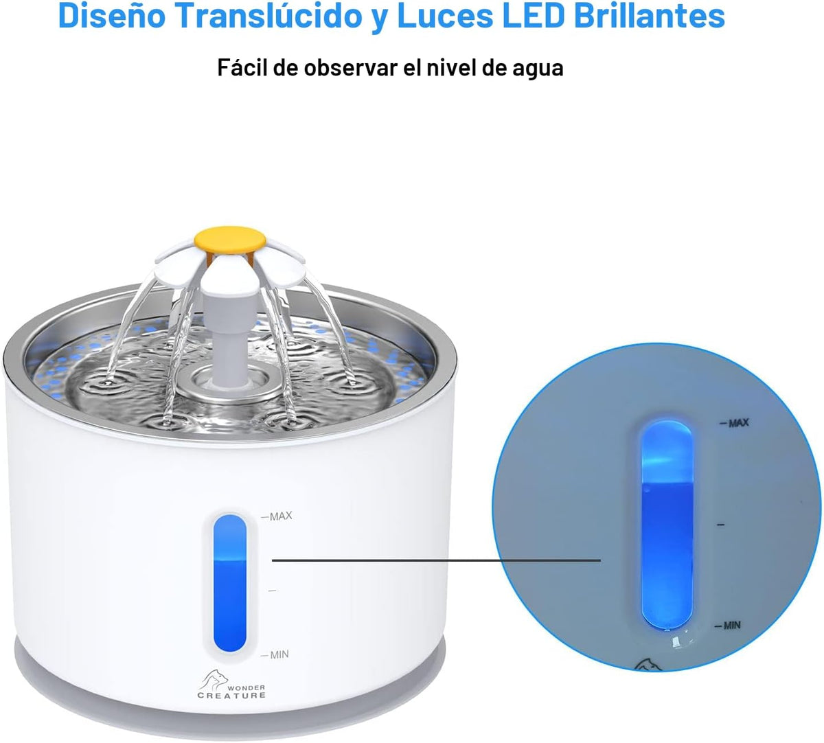 Fuente de agua para gatos Wonder Creature de acero inoxidable, 81 o...