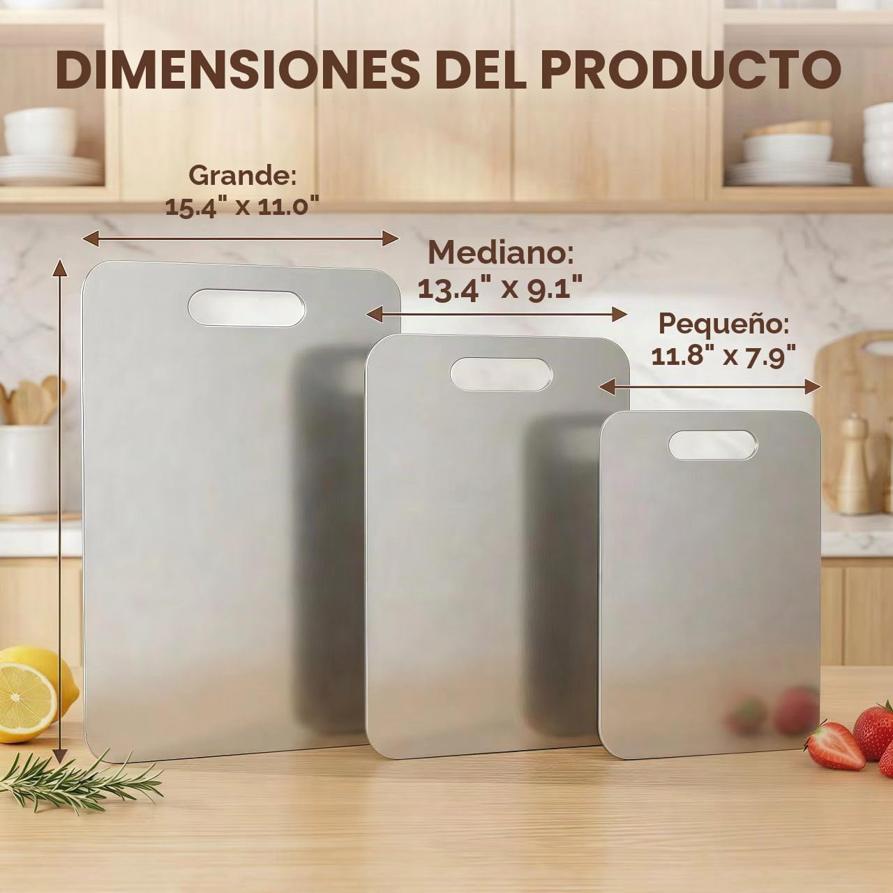 3 tablas de cortar de acero inoxidable para cocina, juego de tablas...