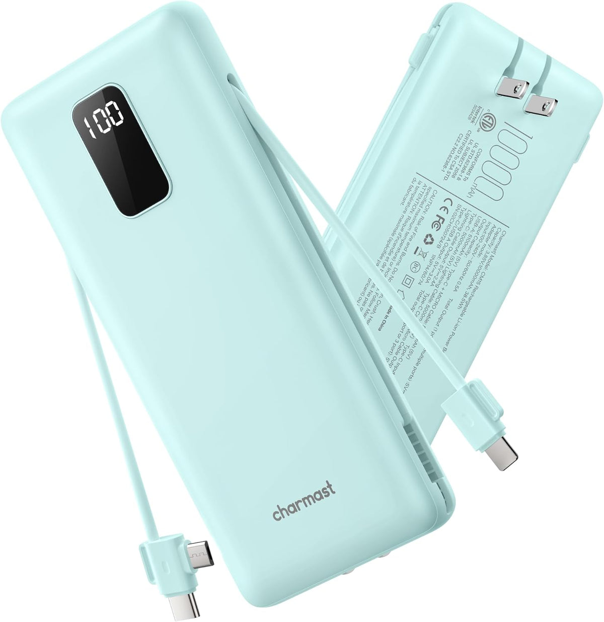 Cargador portátil charmast de 10000 mAh con cables integrados y enc...