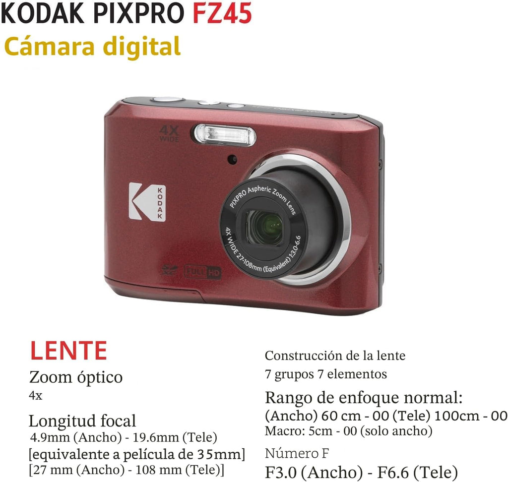 Cámara digital KODAK PIXPRO FZ45 de 16 MP con zoom óptico de 4X, le...